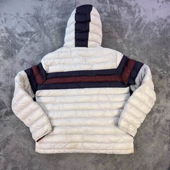 Tommy Hilfiger Mens Large Puffer Jacket White Navy Hooded Spellout Winter Coat - Picture 4 of 11